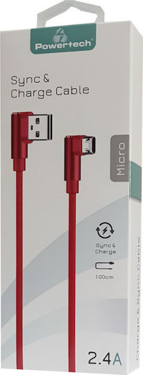 Powertech Angle (90°) / Braided USB 2.0 to micro USB Cable Κόκκινο 1m (PTR-0041)