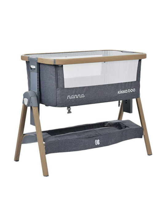 Kikka Boo Cradle Nanna with Mattress, Side Opening, and Wheels Dark Grey 31003020031