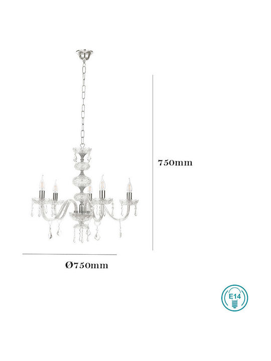 Ondaluce Dallas Chandelier Candlestick 5xE14 Transparent 75cm LP.Dallas/5CR