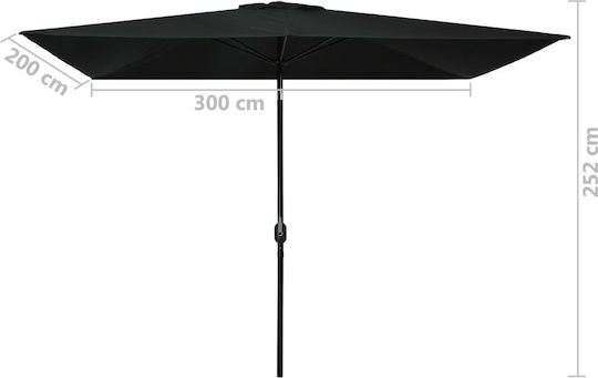 Quadratischer Metallischer Schwarz Garten- und Terrassen-Sonnenschirm 3x2m