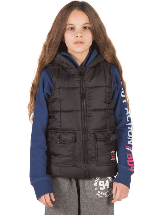 Kids' Sports Jacket Sleeveless Short with Hood Black