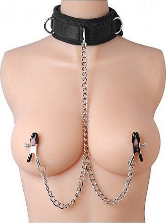 XR Master Series Submission Collar And Nipple Clamp Union BDSM Kit in Schwarz Farbe