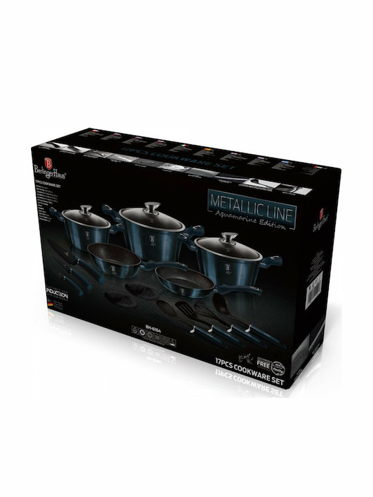 Berlinger Haus Metallic Line Cookware Set of Aluminum with Stone Coating Aquamarine Collection 17pcs