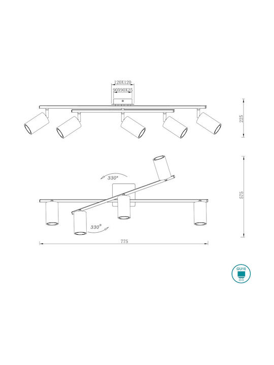 Trio Lighting Marley Spot with 5 Lights and with Socket GU10 in Silver Color