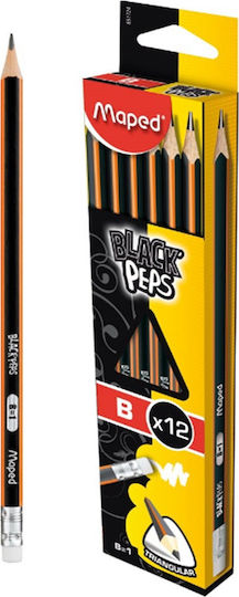 Maped Black Peps Pencil 2B with Eraser Orange