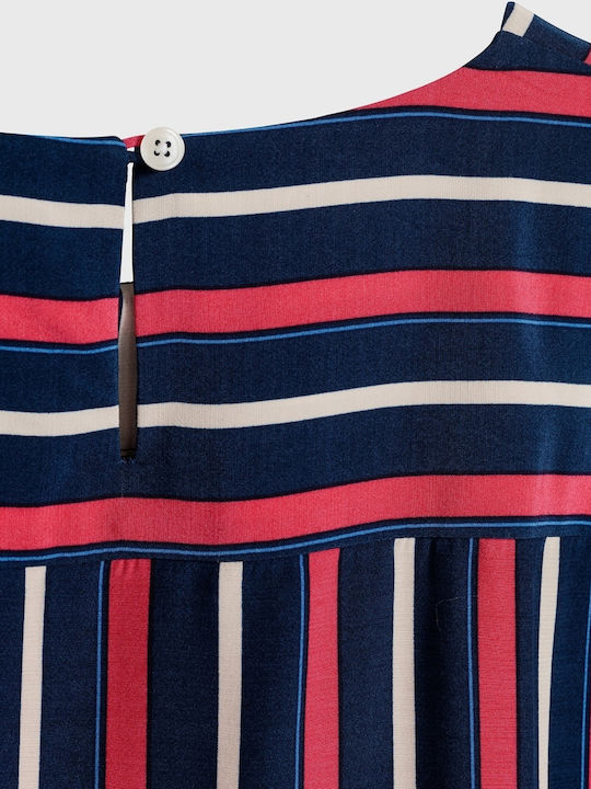 Women's Blouse Short Sleeve Striped Blue