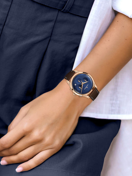 Jacques Lemans Retro Classic Ανδρικό Ρολόι 38mm Μπαταρίας με Καφέ Δερμάτινο Λουράκι