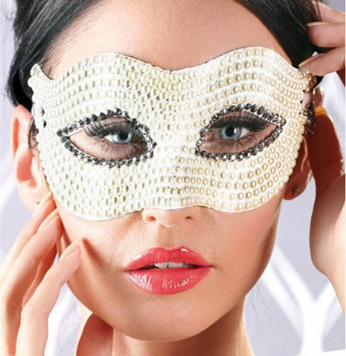 Cottelli Collection Eyemask With Pearls Mască BDSM în Culoare Alb