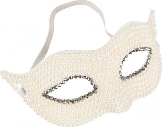 Cottelli Collection Eyemask With Pearls Mască BDSM în Culoare Alb