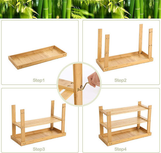 Bamboo Shoe Organizer with 2 Shelves Beige 70x28x45cm