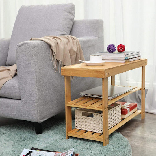 Bamboo Shoe Organizer with 2 Shelves Beige 70x28x45cm
