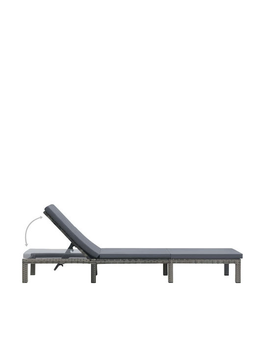 Deckchair Rattan with Cushion Gray 196x60x22cm.
