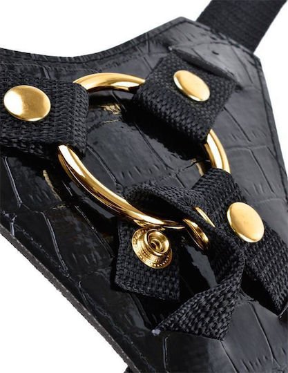 Pipedream Fetish Fantasy Gold - Designer Strap-On Harness με Dildo 18cm σε Μαύρο Χρώμα
