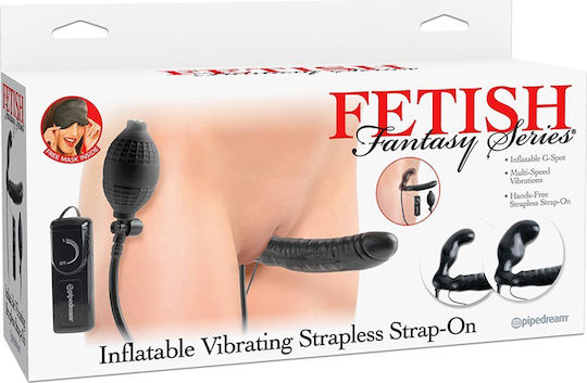Pipedream Fetish Fantasy Series Inflatable Vibrating Strapless Strap-On Strapless Strap On with Dildo 16.5cm with Vibration in Black Color