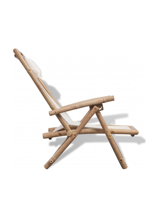 Liegestühle Bambus mit Armlehne & Beige Stoff 86x62x91cm