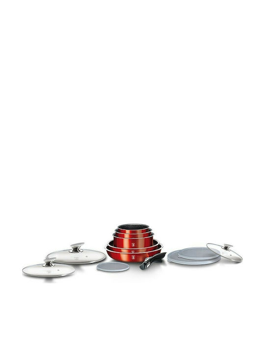 Berlinger Haus Metallic Line Cookware Set of Aluminum with Stone Coating Burgundy Collection 12pcs
