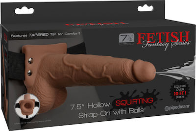 Pipedream Fetish Fantasy Hollow Squirting Strap-On with Balls Tan 19cm