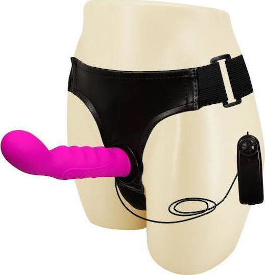 Baile Ultra Passionate Harness Sensual Comfort Strap-On Harness με Dildo 15.5cm και Δόνηση σε Φούξια Χρώμα