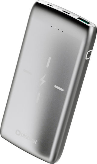 Platinet QI Wireless Charging Power Bank 10000mAh 10W με 2 Θύρες USB-A και Θύρα USB-C Quick Charge 3.0 Ασημί