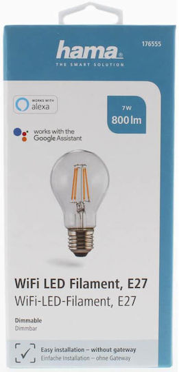 HAMA Smart Lampe LED 7W für Fassung E27 Warmes Weiß 800lm Dimmbar