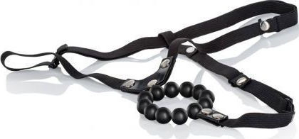 Calexotics Lover's Thong with Stroker Beads Fully Adjustable Gurtzeug in Schwarz Farbe