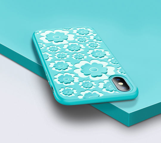 MSVII Flower Flexible Back Cover Σιλικόνης Μπλε (iPhone X / Xs)
