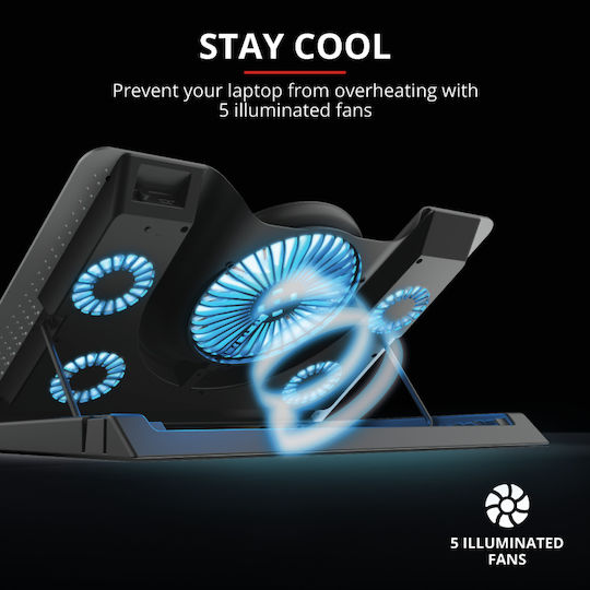 Trust GXT 1125 Quno Cooling Pad για Laptop έως 17.3" με 5 Ανεμιστήρες και Φωτισμό Γκρι