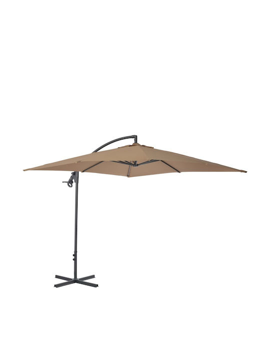 Umbrella Hanging Square Metal Beige with Base 2.5x2.5m