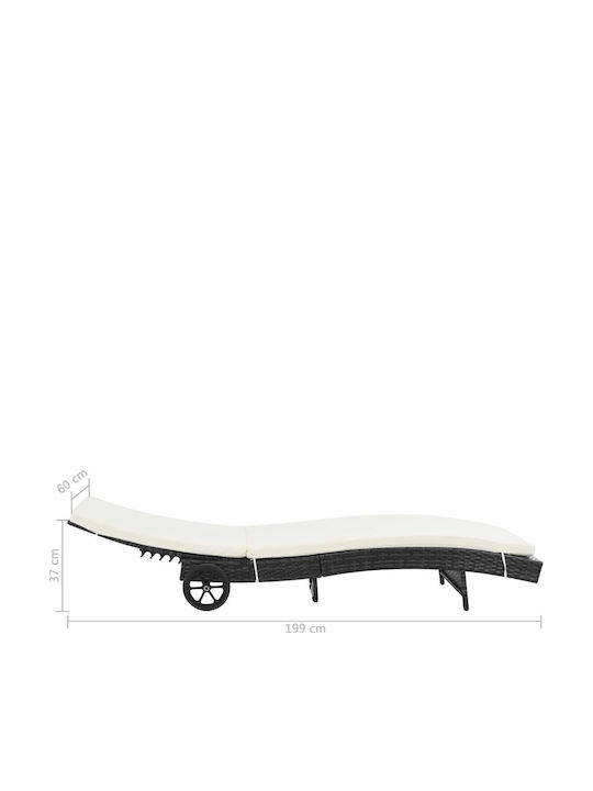 Liegestuhl-Bett Einzel Rattan mit Kissen & Rädern Schwarz 199x60x37cm.