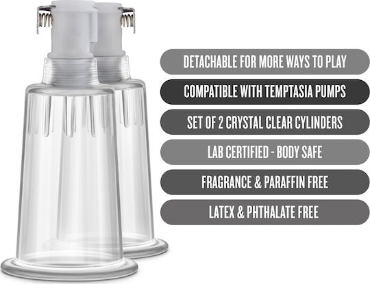 Temptasia Set De 2 Cilindri Pentru Pomparea Sfârcurilor Aspirator Pentru Clitoris Și Sfârcuri Transparent 2 Bucăți