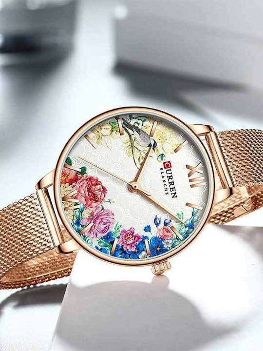 Curren Women's Watch with Pink Gold Metal Bracelet