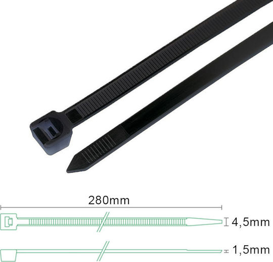 Sapiselco Plastic Cable Ties 280mmx4.5mm In Black Colour 100 Pieces SEL.3.425