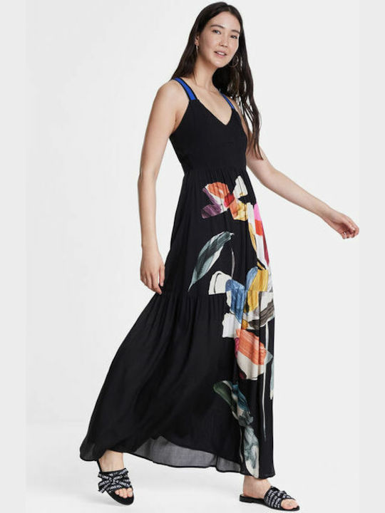 Desigual Flared Maxi Καλοκαιρινό All Day Φόρεμα με Τιράντα Μαύρο