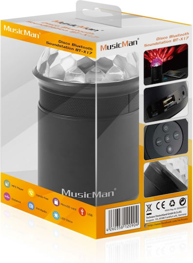 Technaxx MusicMan Disco BT-X17 Ηχείο Bluetooth 4W με Ραδιόφωνο και Διάρκεια Μπαταρίας έως 3 ώρες Μαύρο