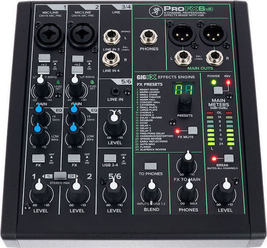 Mackie ProFX6v3 Αναλογική Κονσόλα 6.0 Καναλιών με Phantom Power & 2 Εισόδους XLR