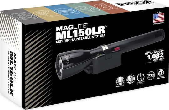 Maglite Rechargeable Flashlight LED IPX4 with Maximum Brightness 1082lm ML150LR-4019 Black