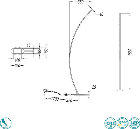 Trio Lighting Led Solo LED Floor Lamp H158xW35cm. with Warm White Light 1100lm White