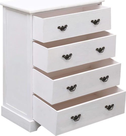 Chest of Drawers of Solid Wood with 4 Drawers White 60x30x75cm
