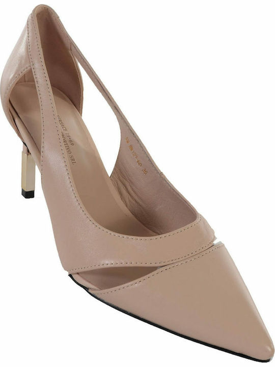 V 19-69 SCHUHE PUMPS MIT ÖFFNUNG AN DER SEITE SILBERNE DETAILS AN DER FERSE BEIGE