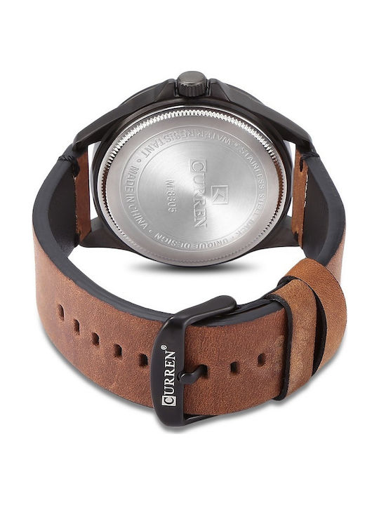 Curren Watch Battery with Leather Strap Brown / Black