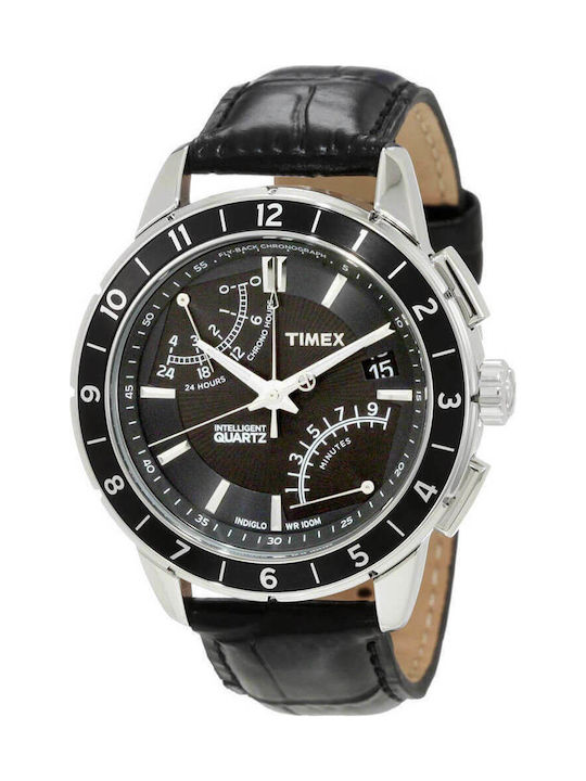 Timex Fly Back Chronograph Black Leather Strap T2n495 