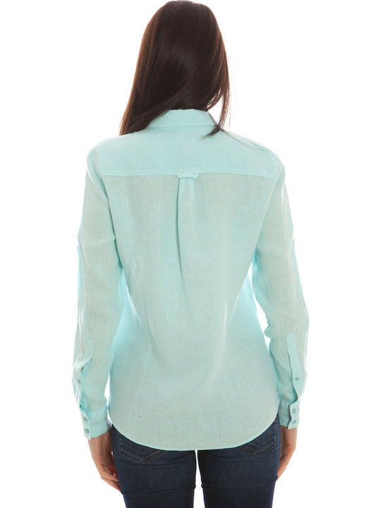 Gant Women's Linen Monochrome Long Sleeve Shirt Turquoise