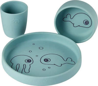 Done by Deer Feeding Set Sea Friends made of Silicone with Non-Slip Base Blue 3pcs 1509712