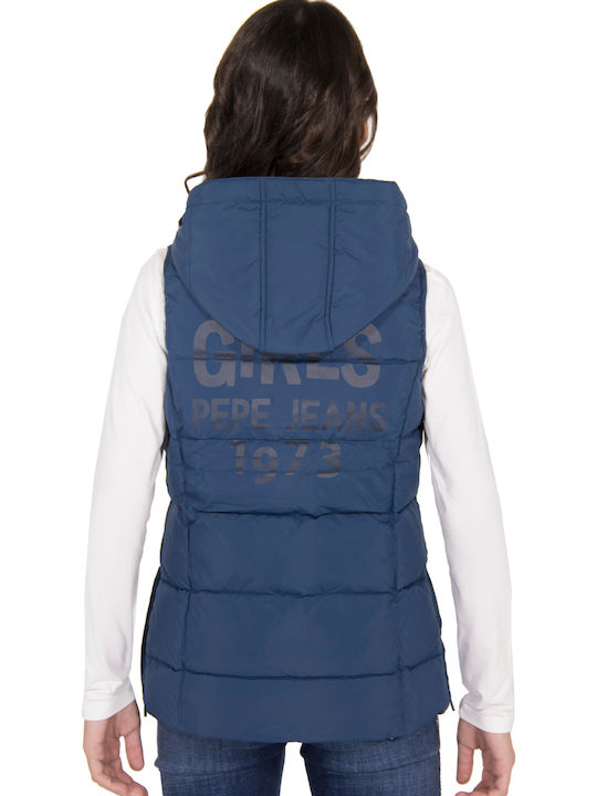 Amy Kinder Gesteppt Ärmelloses Kurzes Kinderjacke mit Kapuze Blau