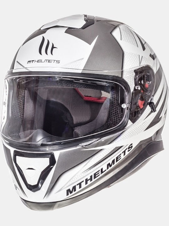 MT Thunder 3 SV Effect Gloss Perlmutt Weiß Silber Anthrazit Motorradhelm Vollgesicht ECE 22.05 mit Sunvisor
