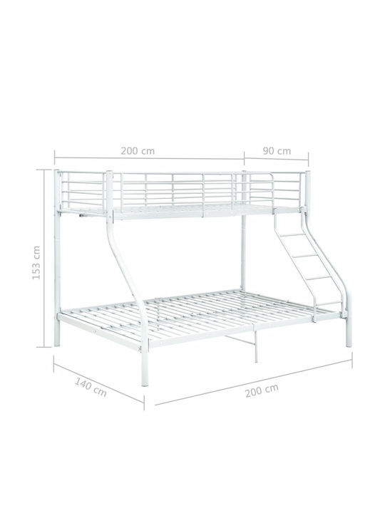 Kids Bed Bunk Semi Double White for Mattress 140x200cm