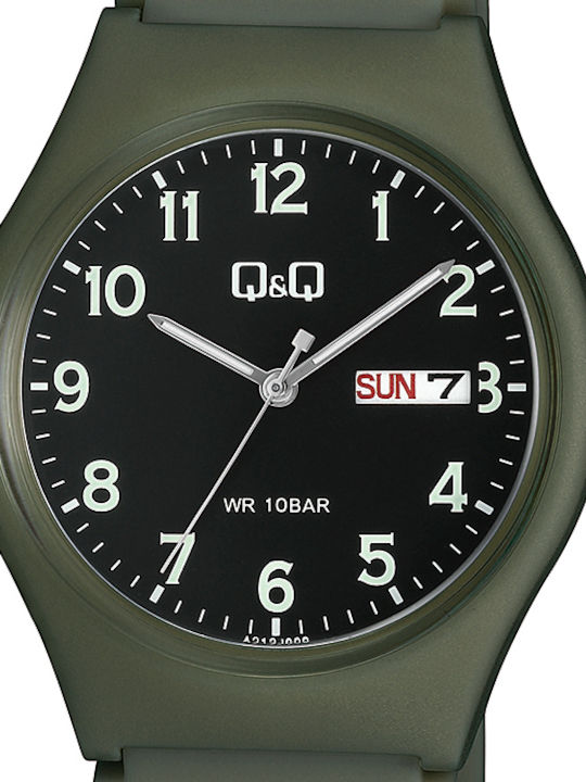 Q&Q Ανδρικό Ρολόι 38mm Μπαταρίας με Πράσινο Καουτσούκ Λουράκι