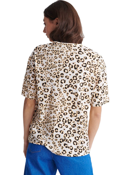 Superdry Desert Leopard Summer Women's Blouse Short Sleeve Beige