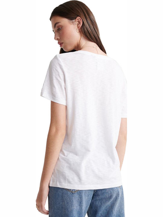 Superdry Essential Damen T-Shirt mit V-Ausschnitt Weiß