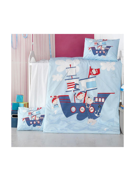 Rythmos Crib Sheets Set Cotton Ship Blue 3pcs 100x150cm